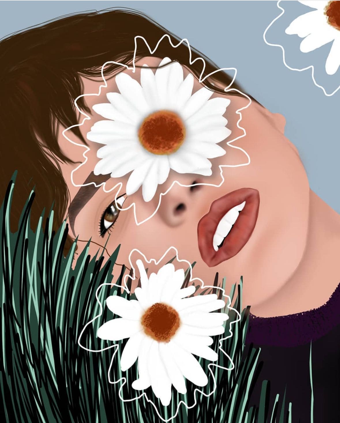 Woman lying down with flowers in her face