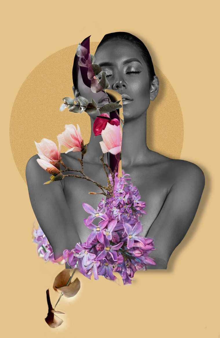 Broken woman with flowers