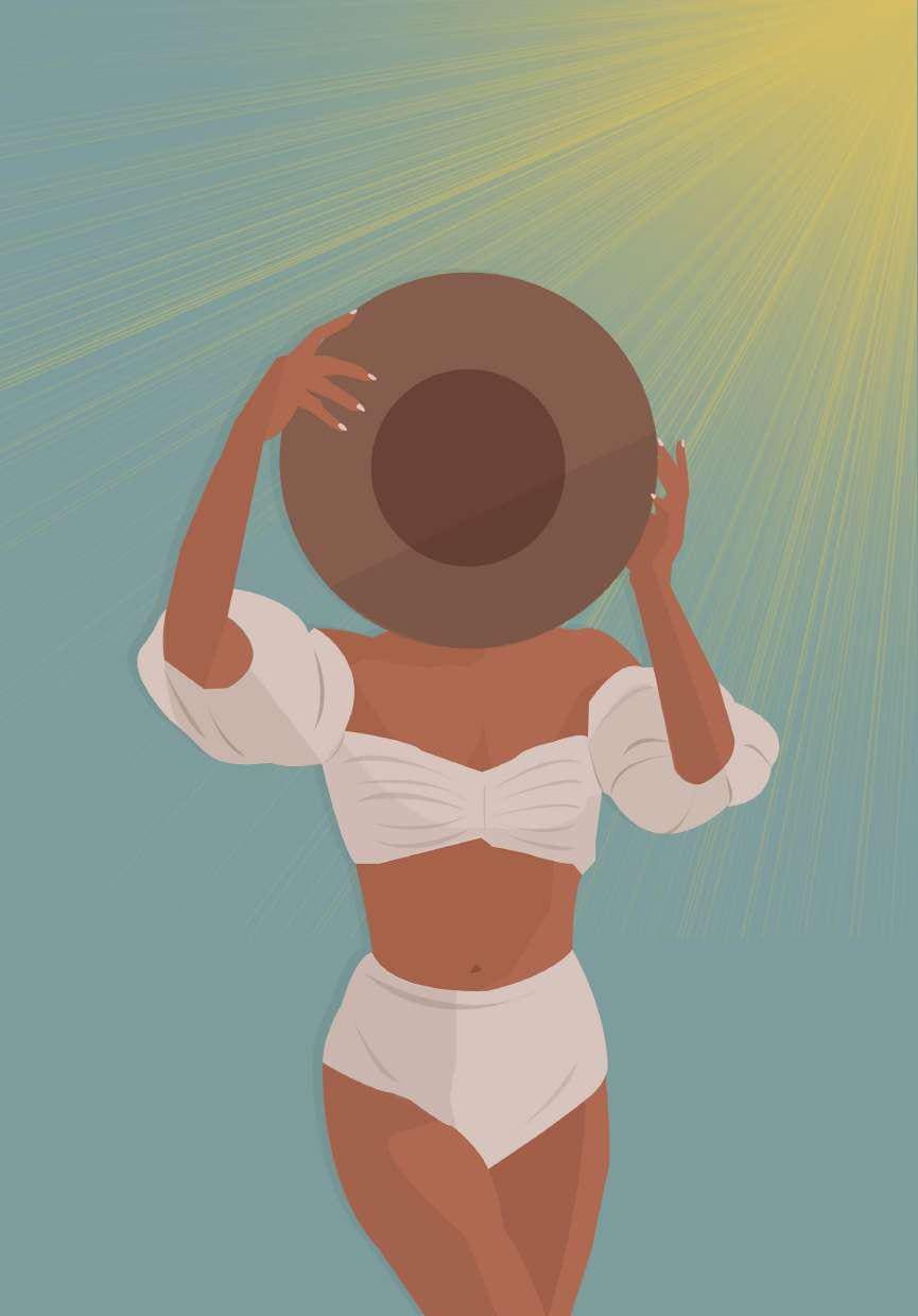 Woman in the sun covering her face with a hat